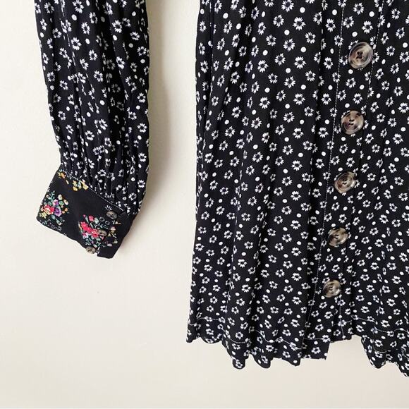 Free People | Wonderland Mini Dress Floral Waist Tie Fit Flare Boho Black Small - Picture 5 of 9
